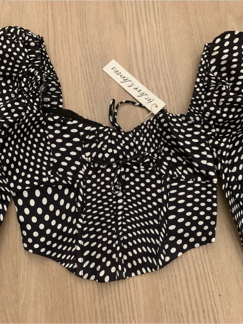 For Love And Lemons Kat Black & White Polka Dot Puff Sleeve Crop Top size XS NWT - Picture 5 of 8